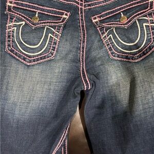 New! True Religion Dark Blue Jeans with Pink Stitching